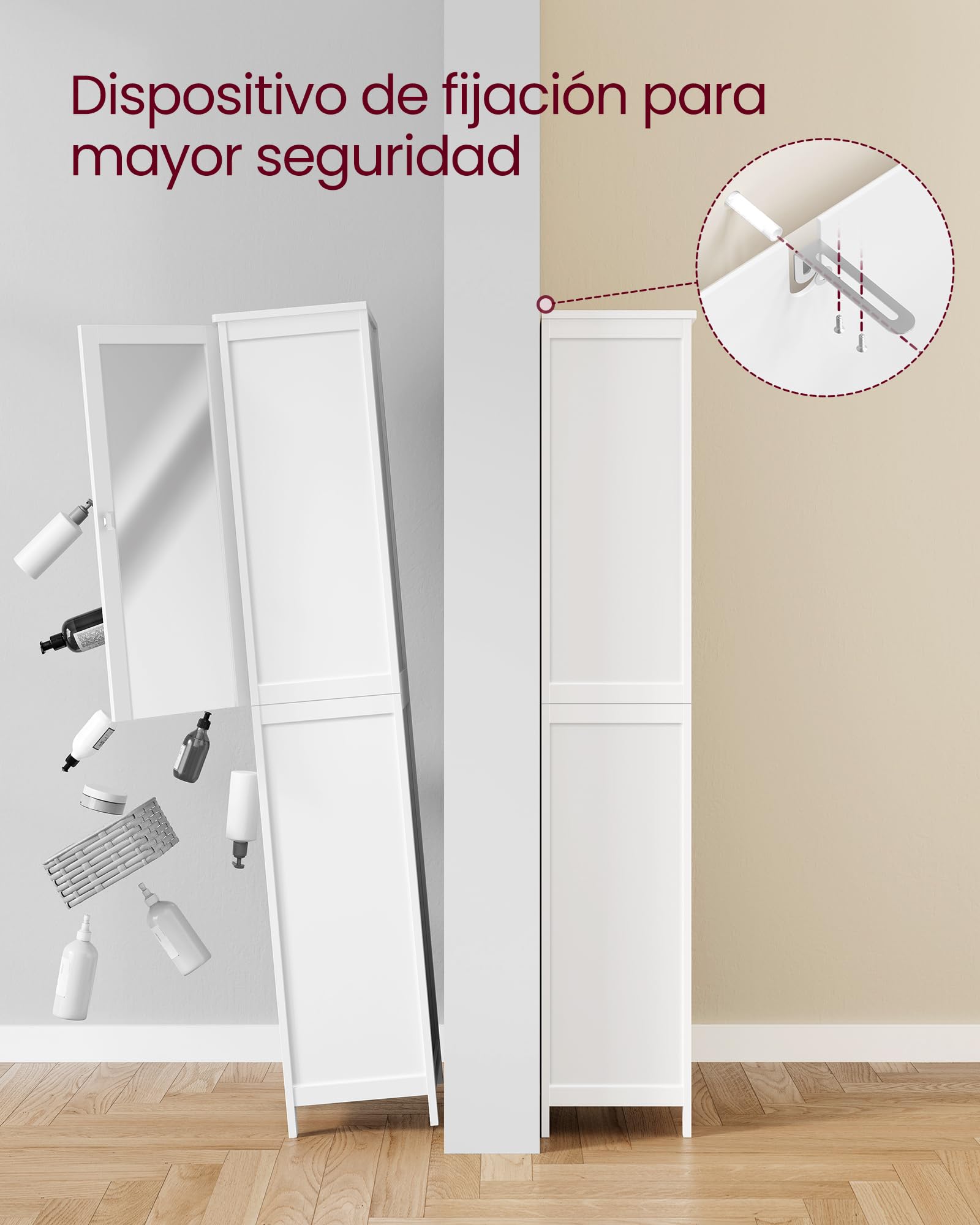 VASAGLE Armario Alto de Baño con Espejo de Cuerpo Completo, Mueble de Baño con Estantes Ajustables, 30 x 40 x 160 cm, para Espacio Pequeño, Salón, Pasillo, Blanco Nube BBC764WH01