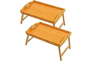 2 Pack Bamboo Dinner Tray Table - Breakfast, Serving, Laptop Trays with...