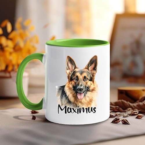Miniatura 4 de Taza de café con nombre personalizado de pastor alemán, 11 15 onzas, taza de cerámica blanca de pastor alemán personalizado, regalos para hombres,