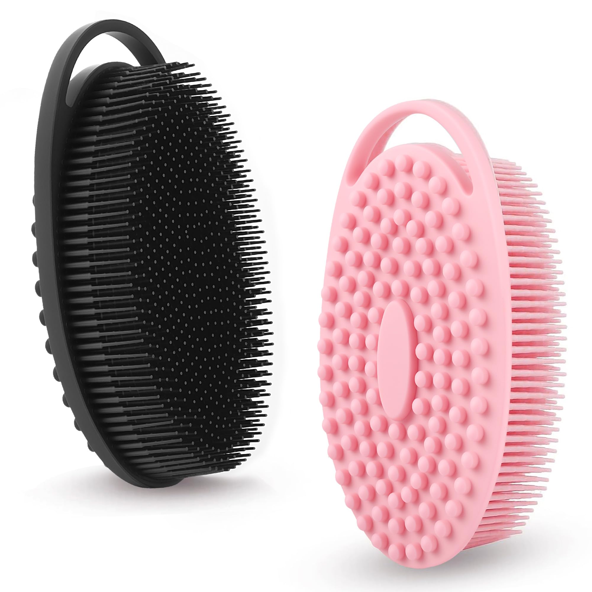 2 Pack Silicone Body Scrubber & Loofah: Dual‑Sided Silicone Scrubber Shower Brush for Deep Cleansing & Gentle Exfoliation, Scalp Shampoo Massager, Hygienic Shower Scrubber (Black & Pink-image-4