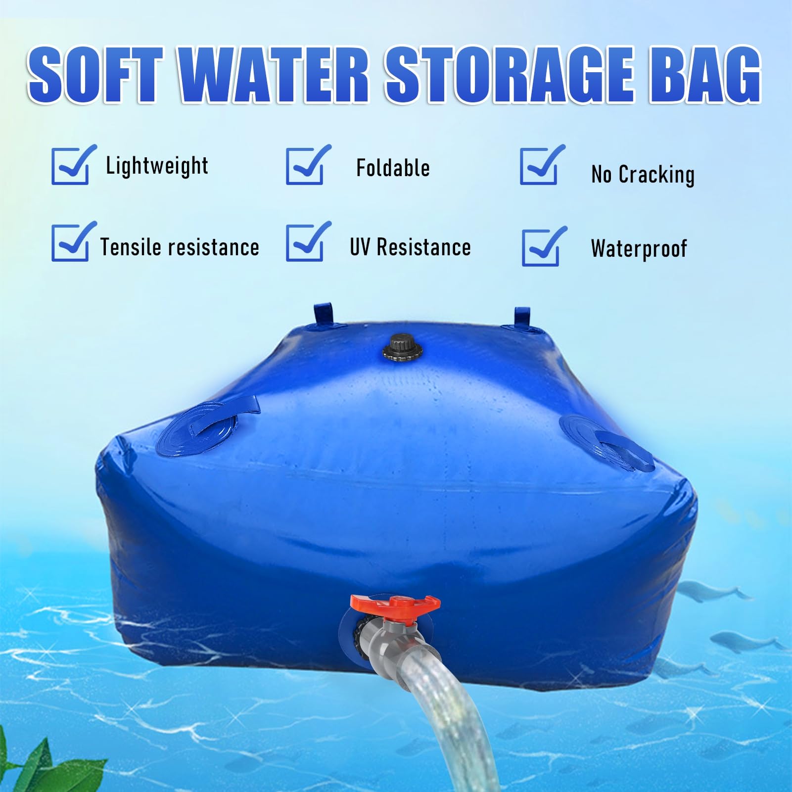 Serbatoio dell'acqua da 1000 litri, serbatoio pieghevole per emergenza/resistenza alla siccità/irrigazione agricola/camper/campeggio blu