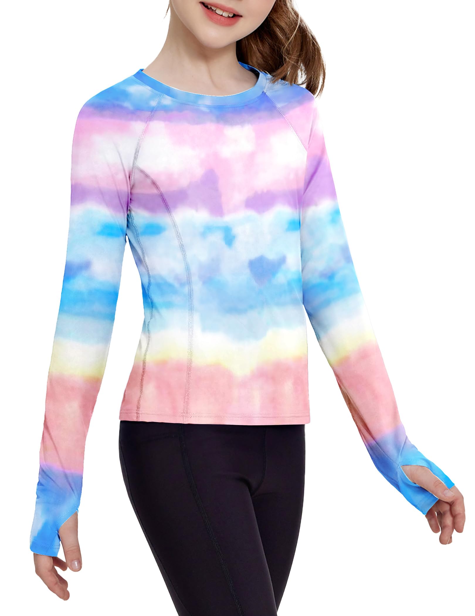 Zaclotre Girls Long Sleeve Shirts with Thumb Holes Kids Athletic Top Tees
