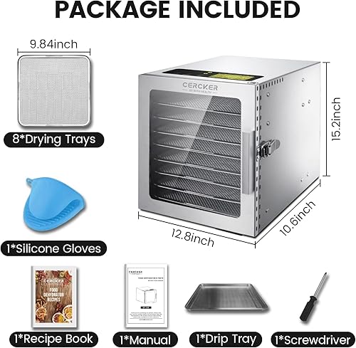 Miniatura 6 de Máquina deshidratadora de alimentos con 8 bandejas de acero inoxidable, deshidratador de 500W para charqui, secador de hongos a 190F, secador de