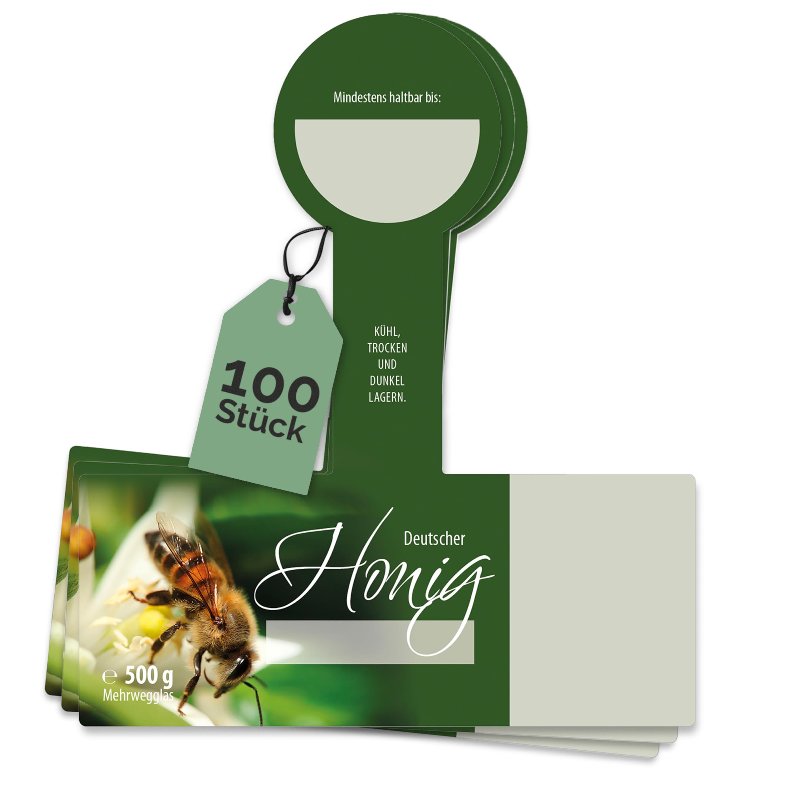 Apoidea – Honig Etiketten 500 g mit Gewährverschluss nassklebend – 100 Stück zum Stempeln/Etiketten Honiggläser/Honig Aufkleber für selbstgemachten Honig/Honigetiketten für Honiggläser