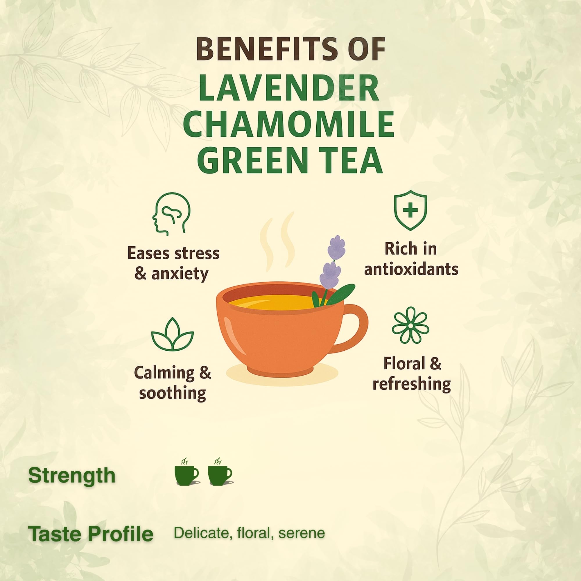 Brewora Lavender Chamomile Green Tea | Calming Floral Blend | Relaxation & Sleep Support | Smooth & Refreshing Taste | Antioxidant Rich Wellness Tea | Resealable 2
