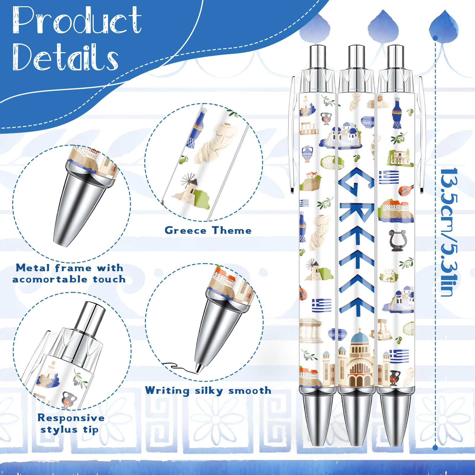 Wxiben Greece Ballpoint Pens Gifts - 24PCS Greece Travel Pens Set Greece Souvenirs Gift Retractable Smooth Writing Greek Civilization Pens for Office School Supplies for Women Traveler Teacher Gift