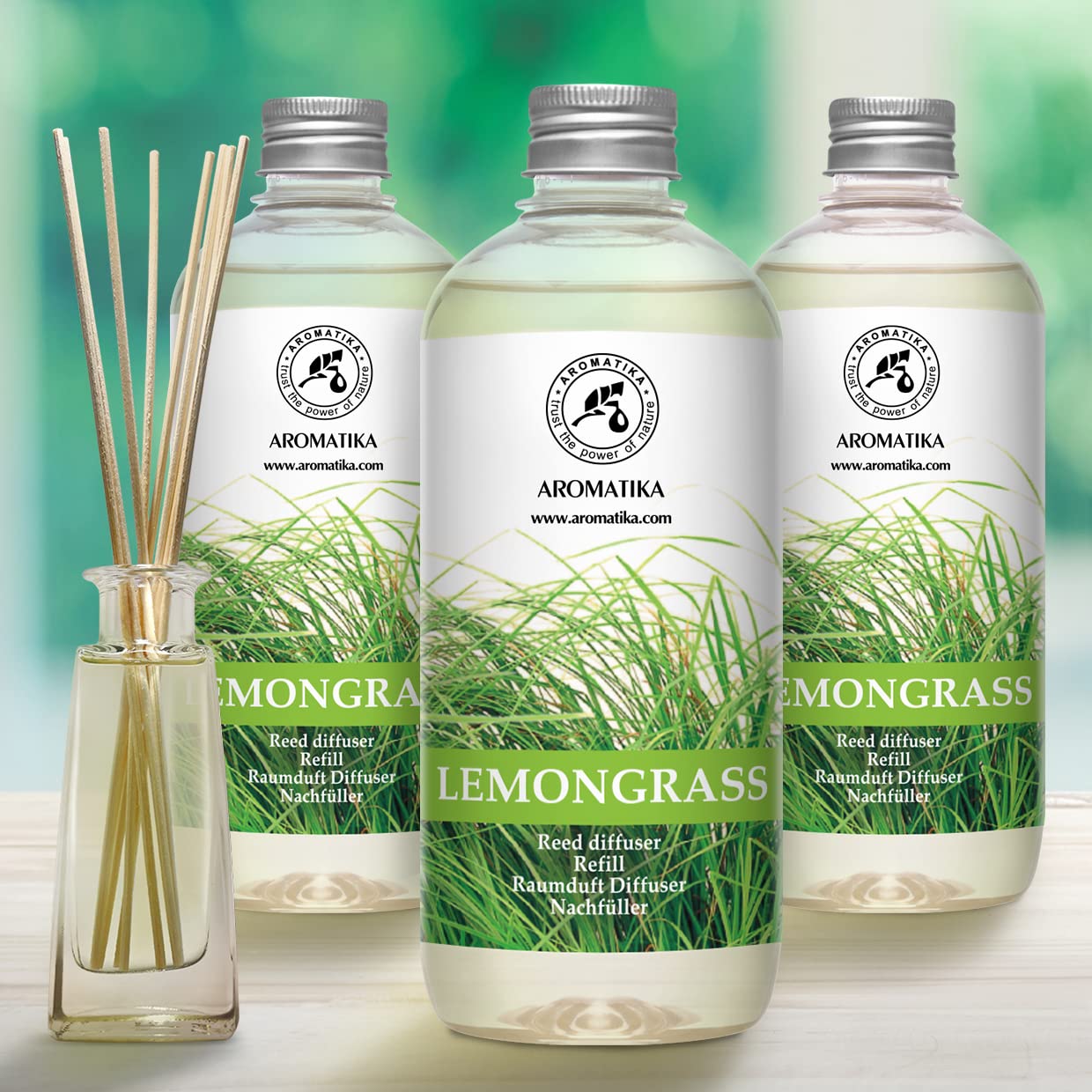 Recambio Difusor Lemongrass 1500 ml - Aceite 100% Puro y Natural Limoncillo 3x500ml - Fragancias de Duraderas - Mejor para Aromas Naturales - Ambientador de Ambiente - Difusor de Varillas