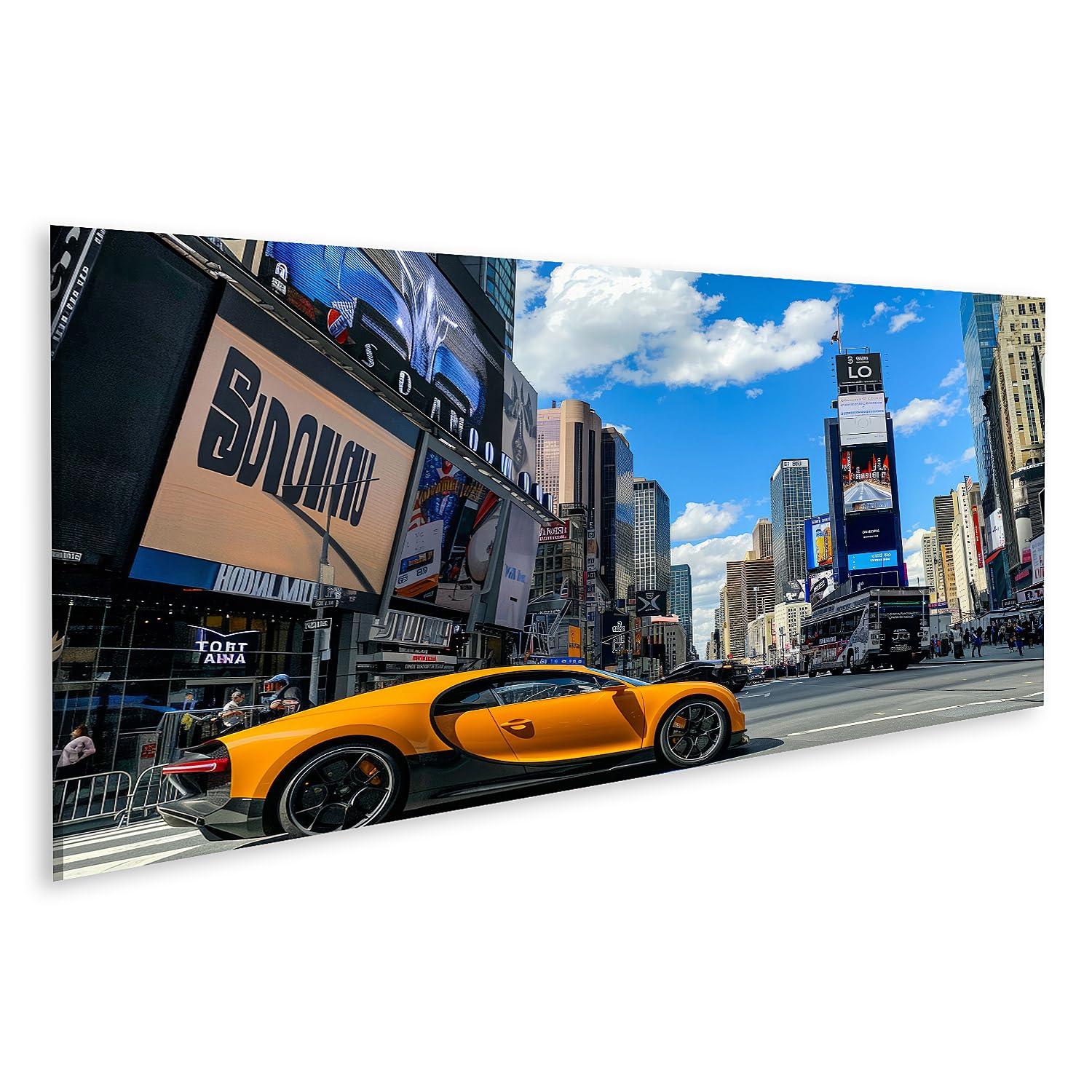 islandburner Pintura Prime en lienzo, coche naranja en la ciudad con rascacielos para sala de estar, aficionados al coche, taller de automóviles, pinturas, arte de pared, póster