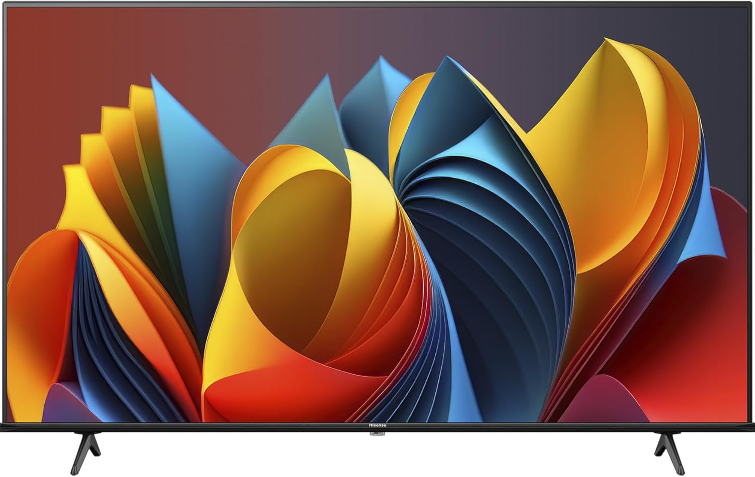 Front view of Hisense 58E77NQ TV with stands
