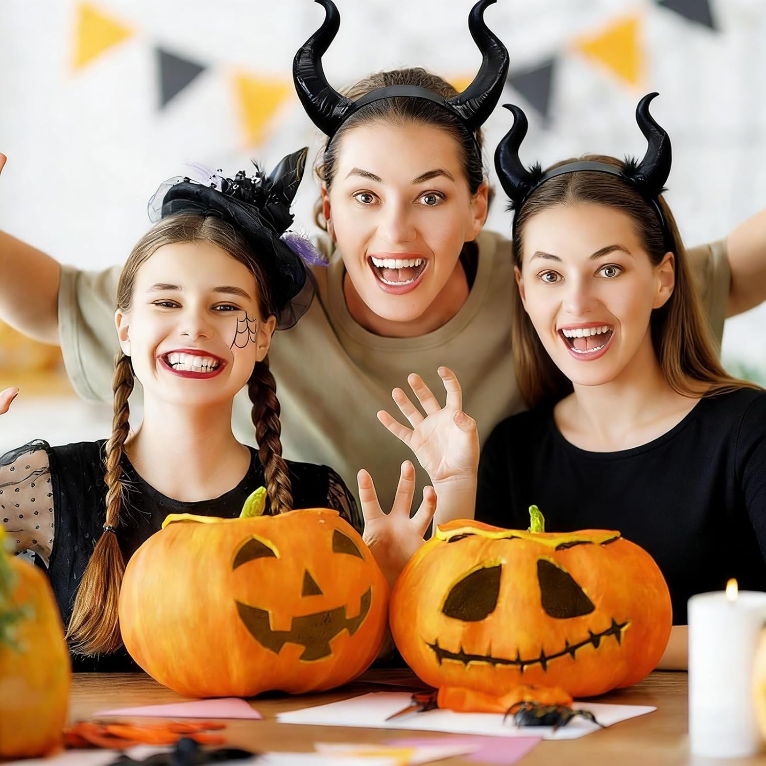 Black Devil Horns Headband - Gothic Maleficent Style Hairband for Halloween Cosplay, Costume Accessory & Theme Parties - Image 3