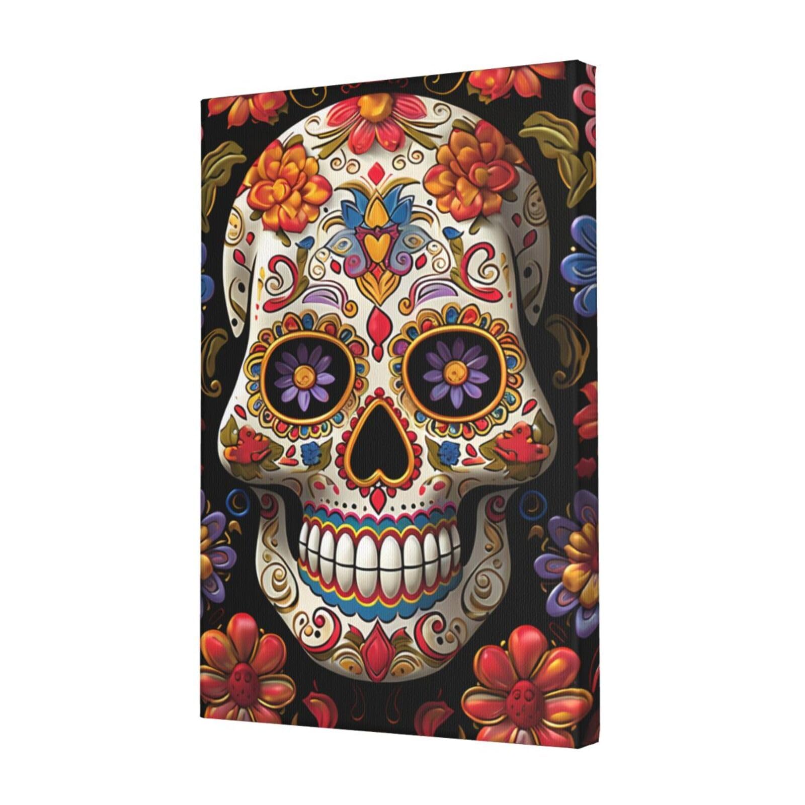 KLOPH Sugar Skulls Canvas Wall Art for Living Room 12"x18" Modern Artwork Painting for Bathroom Hanging Canvas Prints Aesthetic Wallart for Bedroom Kitchen Office Wall Decor