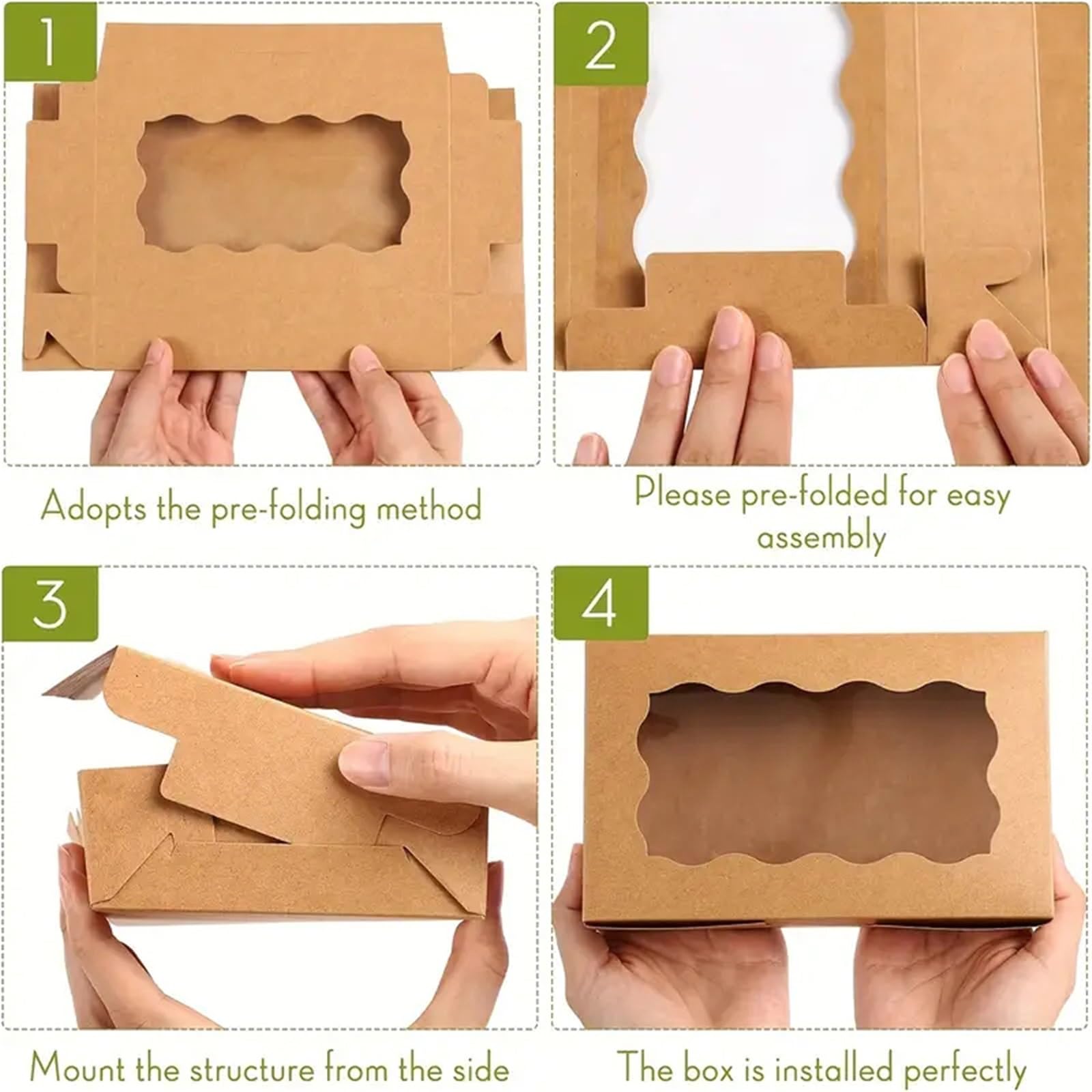 Cajas de panadería con ventana transparente 36 Uds., caja for galletas y pastelería, de panadería Kraft con ventana transparente for postres(Biscuit box (large))