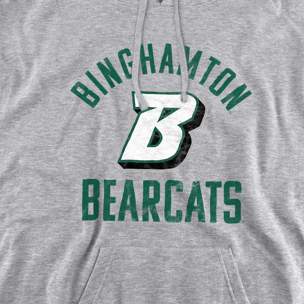 Binghamton University Official Bearcats Logo Unisex Adult Pull-Over Hoodie, Athletic Heather, Large