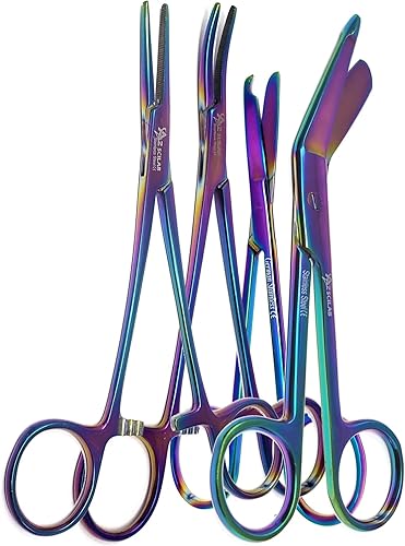 Juego de 4 tijeras de vendaje de 5.5 pulgadas, tijeras de puntada de 4.5 pulgadas y hemostato de 5.5 pulgadas, curvadas rectas hechas de acero
