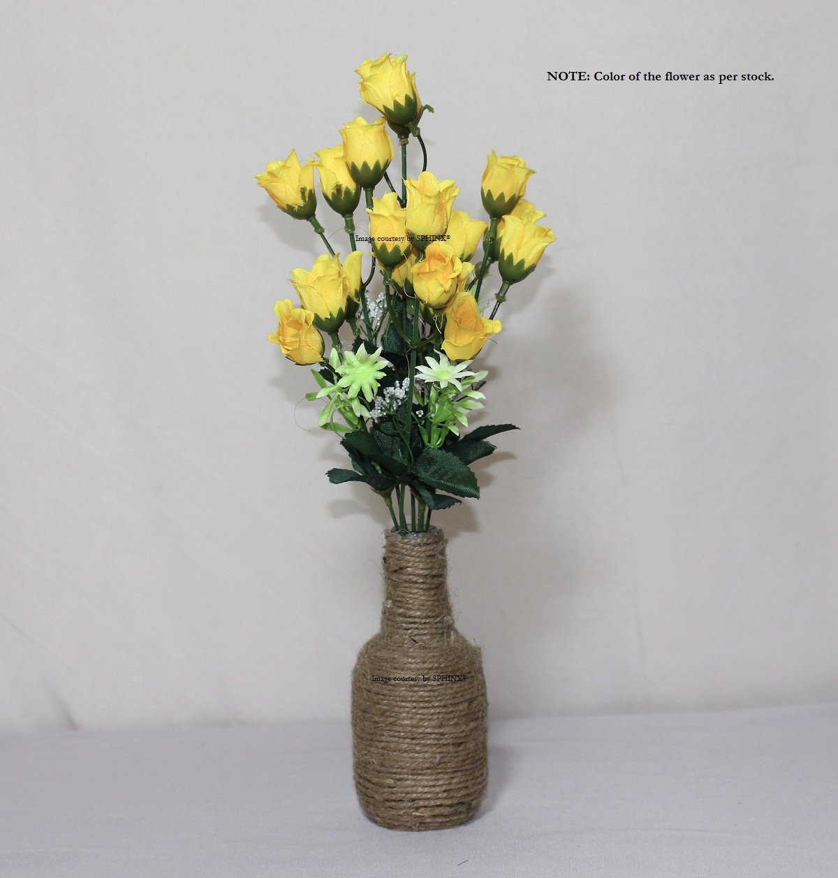SPHINX® Handmade Upcycled Glass & Jute Twine Table top Vase/Pot (Height: 5.5 Inches/14 cms) with flower bunch for decoration - COLOR AS PER STOCK- 1 Piece - KINDLY CHECK PRODUCT SIZE AND DETAILS CAREFULLY (SV15CMR)