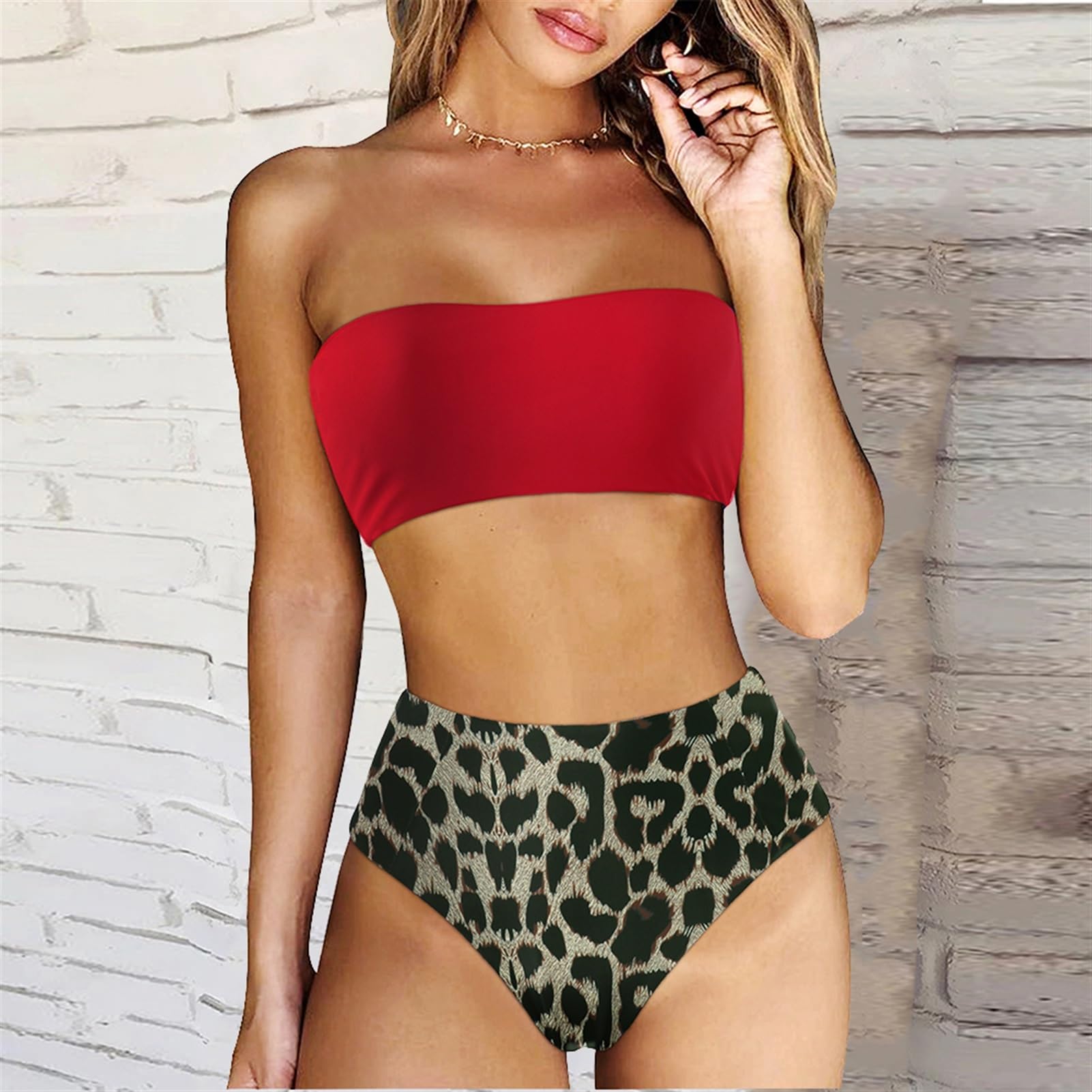 Bikini Sexy da Donna Costume da Bagno A Vita Alta Push Up Beachwear Costumi da Bagno Costumi da Bagno Bikini A Fascia Brasiliano Donna (Color : B3388RG, Size : S)
