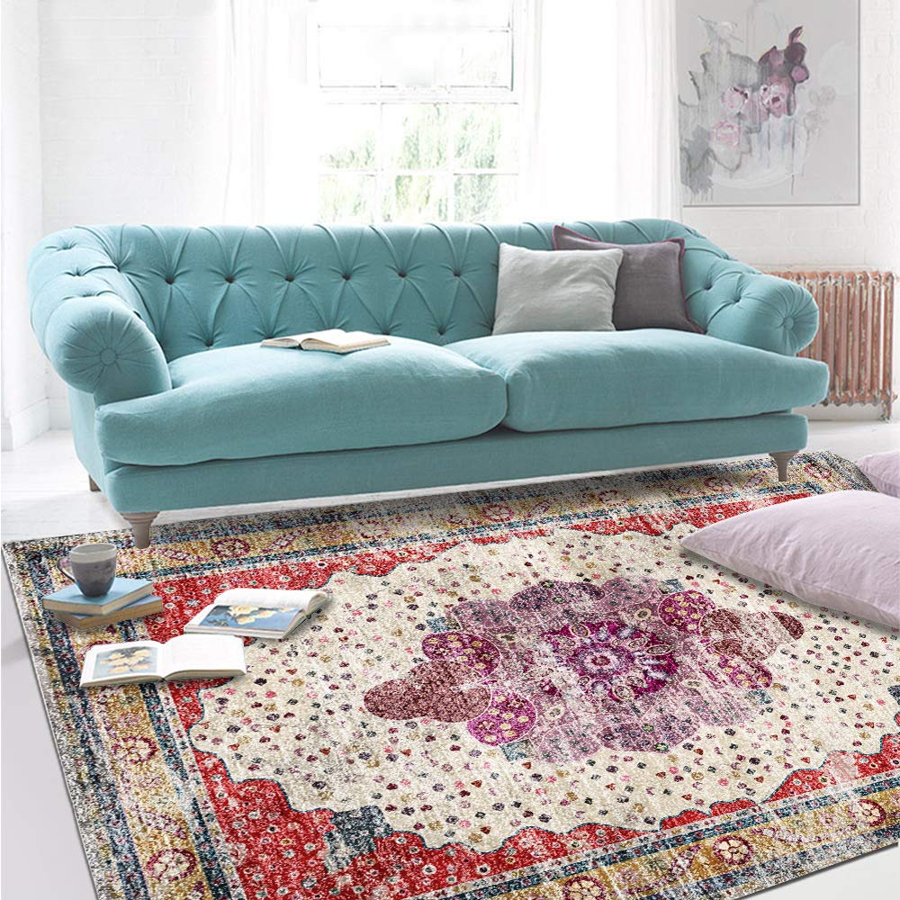 Tapis de salle à manger vintage rouge doux 200x300cm décoration maison