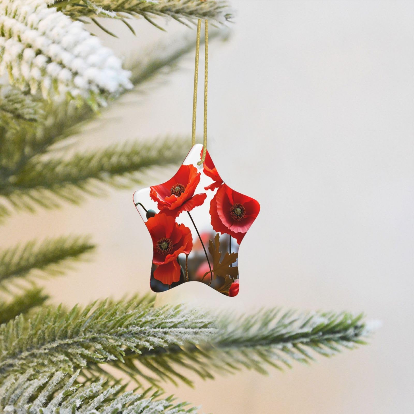 Christmas Tree Decoration Hanging Star Ornament Poppy Flowers Vivid Petals Ceramic Ornaments Christmas Tree Decorations Star Pendants for Xmas Tree Winter New Year Wedding Party Supplies