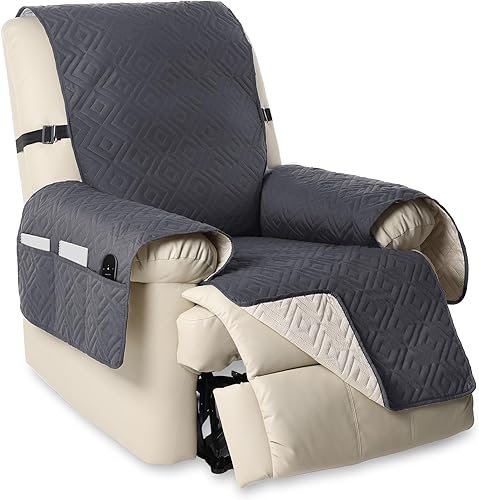 EDWINENE Fundas impermeables para sofá para silla reclinable, fundas antideslizantes para silla reclinable con bolsillo y correas elásticas, funda