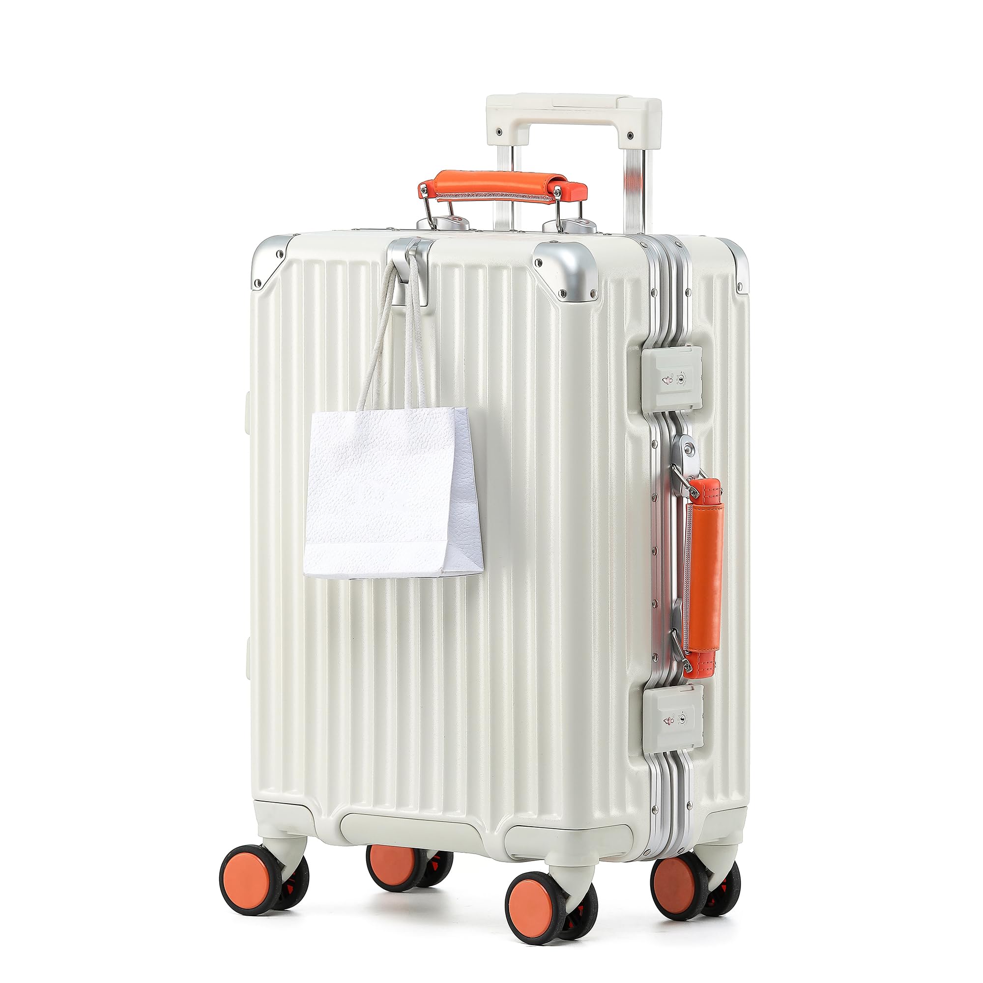 HotWay 20 Inch Carry On Luggage with Leather Handle PC Zipperless Suitcase with Spinner Wheels and TSA Locks