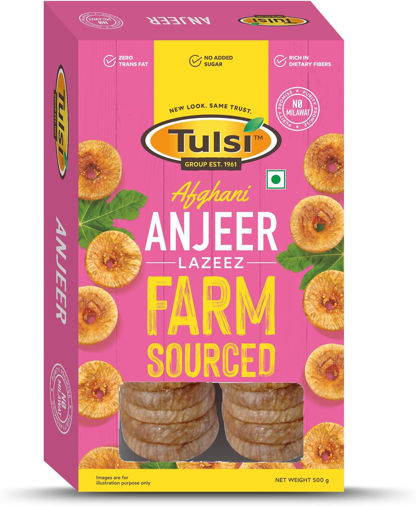 Tulsi Afghan Anjeer Lazeez 500g | Figs Dry Fruits | Dried Afghan Anjeer | Rich Source of Vitamins & Dietary Fiber | Healthy Snack | Low in Calories | Fat Free | Farm Sourced | Large Size | Light Color