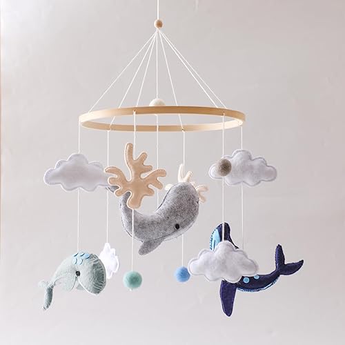 Cama de bebé móvil Baby Wind Chime Craturas marinas, nubes 3D peces móvil campanilla de viento móvil, cama de bebé colgante juego móvil para
