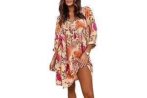 Women's Casual V Neck Bohemian Floral Mini Dress