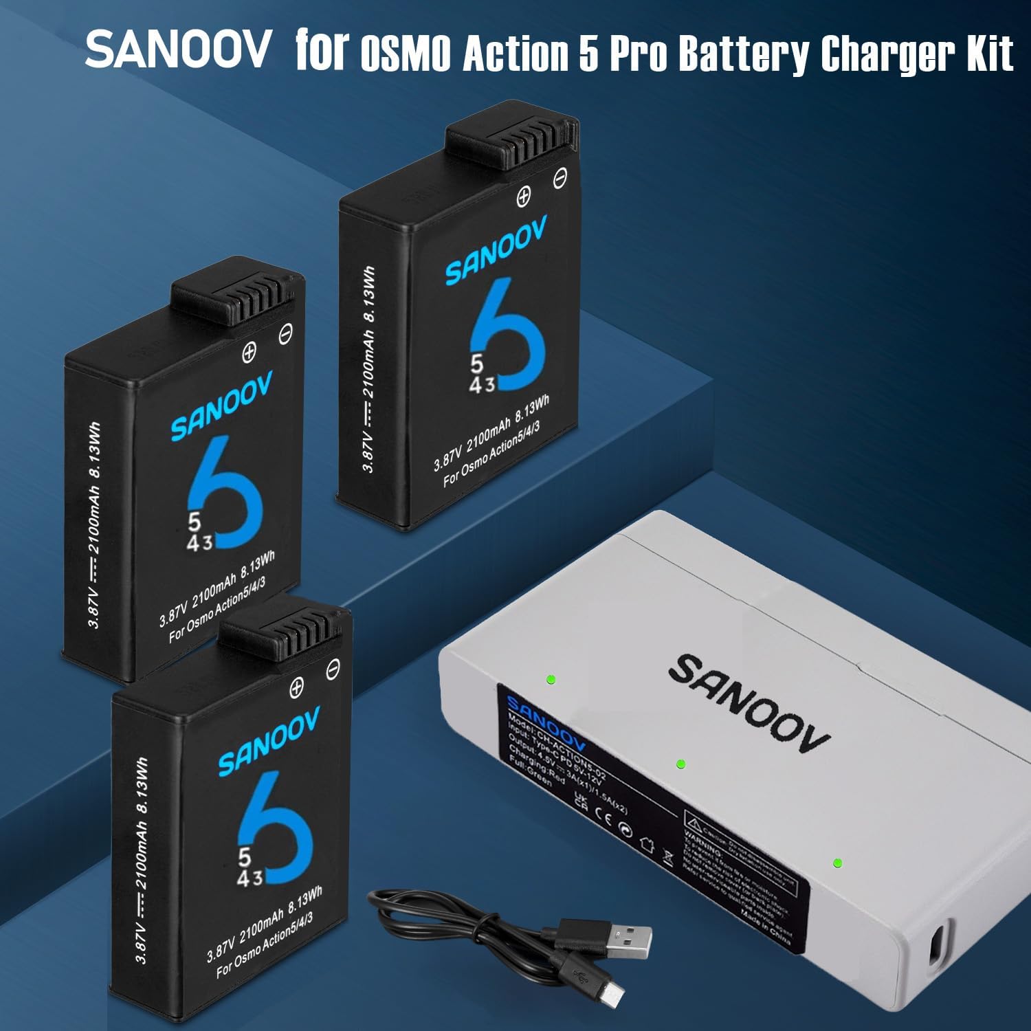 Osmo 360 Battery Charger for DJI Osmo Action 6,Action 5 Pro,Action 4,Action 3, 3-Pack 2100mAh Action 5 Batteries 5V3A USB-C 3-Slot Fast Charger Hub Compatible with DJI Osmo 360,Osmo Action 6/5 Pro/4/3