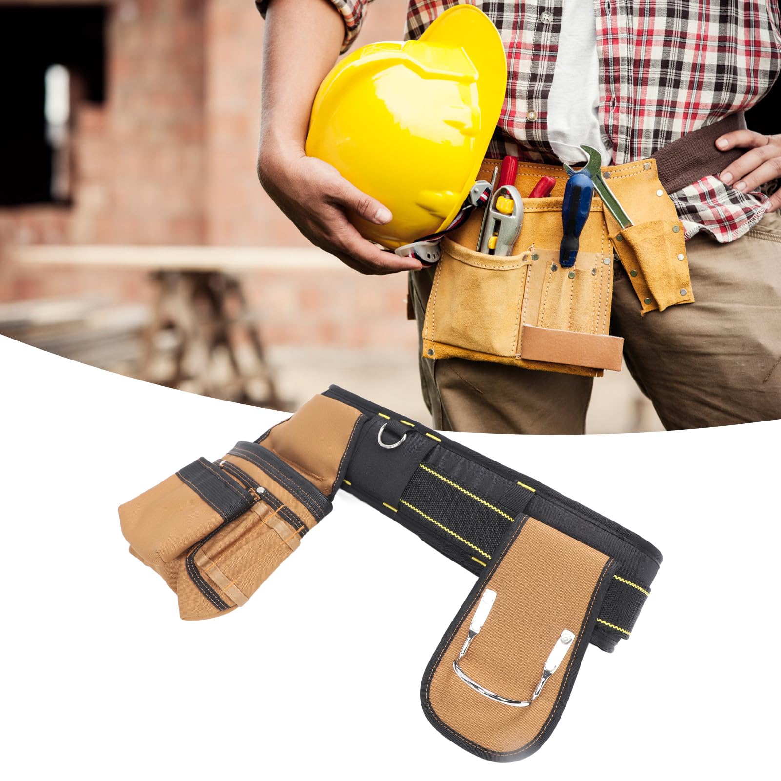 Ceinture à Outils Réglable avec 12 Poches, Pochette Amovible, Support de Marteau pour Port Confortable et Rangement Spacieux