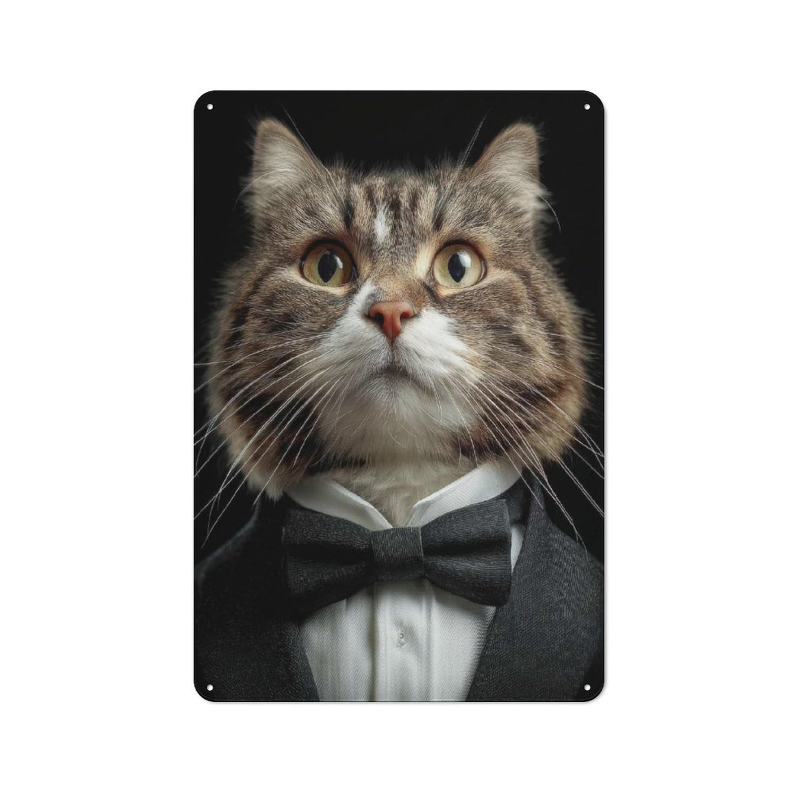 Junmoney Cat In Tuxedo Metal Sign 30X20cm With For Workshop Wall, Rustic Decor, Wall Decoration For Workshops And Hobby Rooms