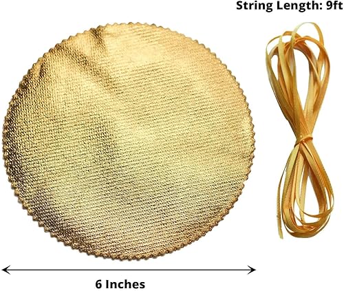 Miniatura 3 de Efavormart - Paquete de 6 fundas redondas de tela coja dorada metálica de 6 pulgadas para frascos de fiesta con cuerda de corbata de satén,