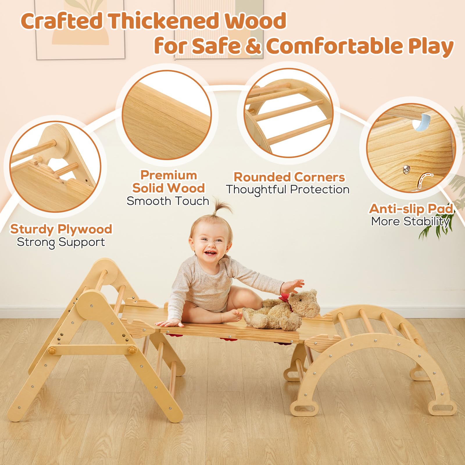 FUNLIO Montessori Pieghevole Triangolo Arrampicata 5 w 1 Regolabile Bambini 2-5 Anni