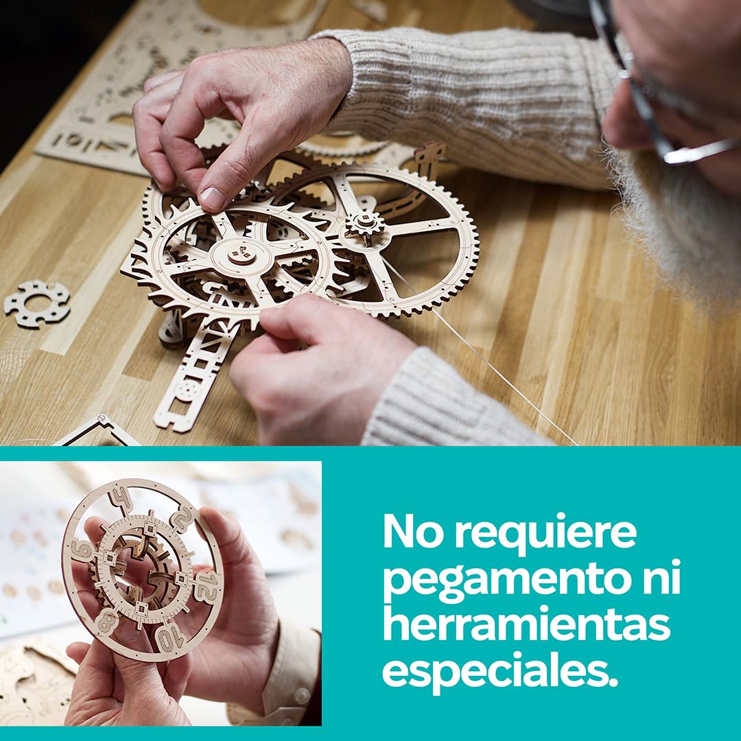 UGEARS Aero Clock 3D Puzzle - Kits de Modelo de Madera de Regalo del día del Padre para Que los Adultos construyan - Reloj de Pared Vintage DIY con péndulo Puzzle de Madera - Reloj mecánico