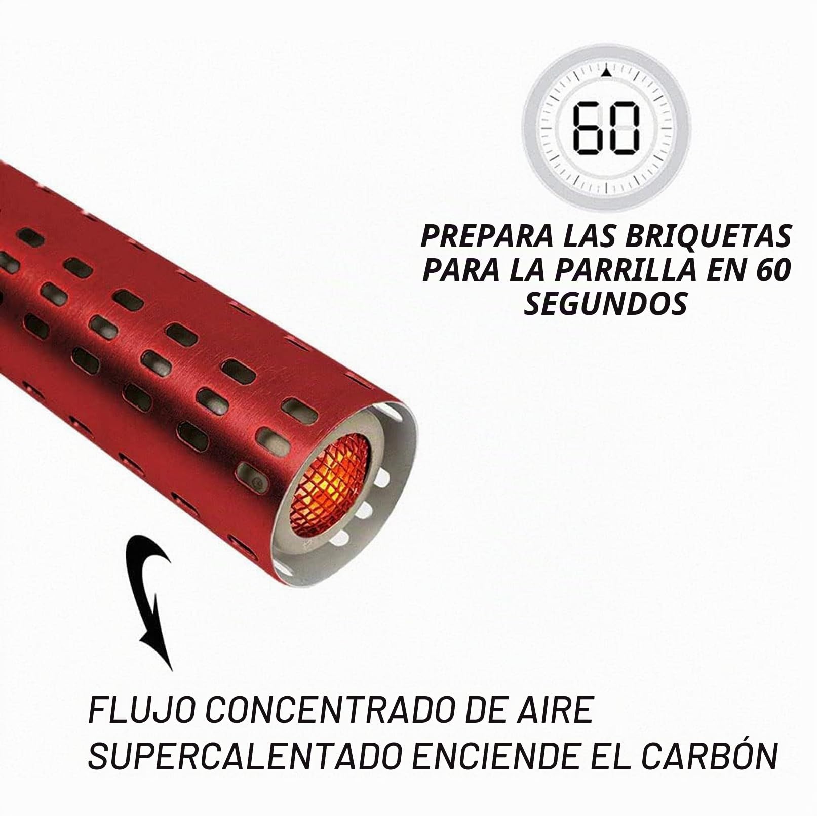 Encendedor de carbón eléctrico rápido, encendedor de carbón para exteriores, 60 segundos de iluminación de carbón para parrilla de barbacoa, chimenea, soplador, fogata, (rojo)