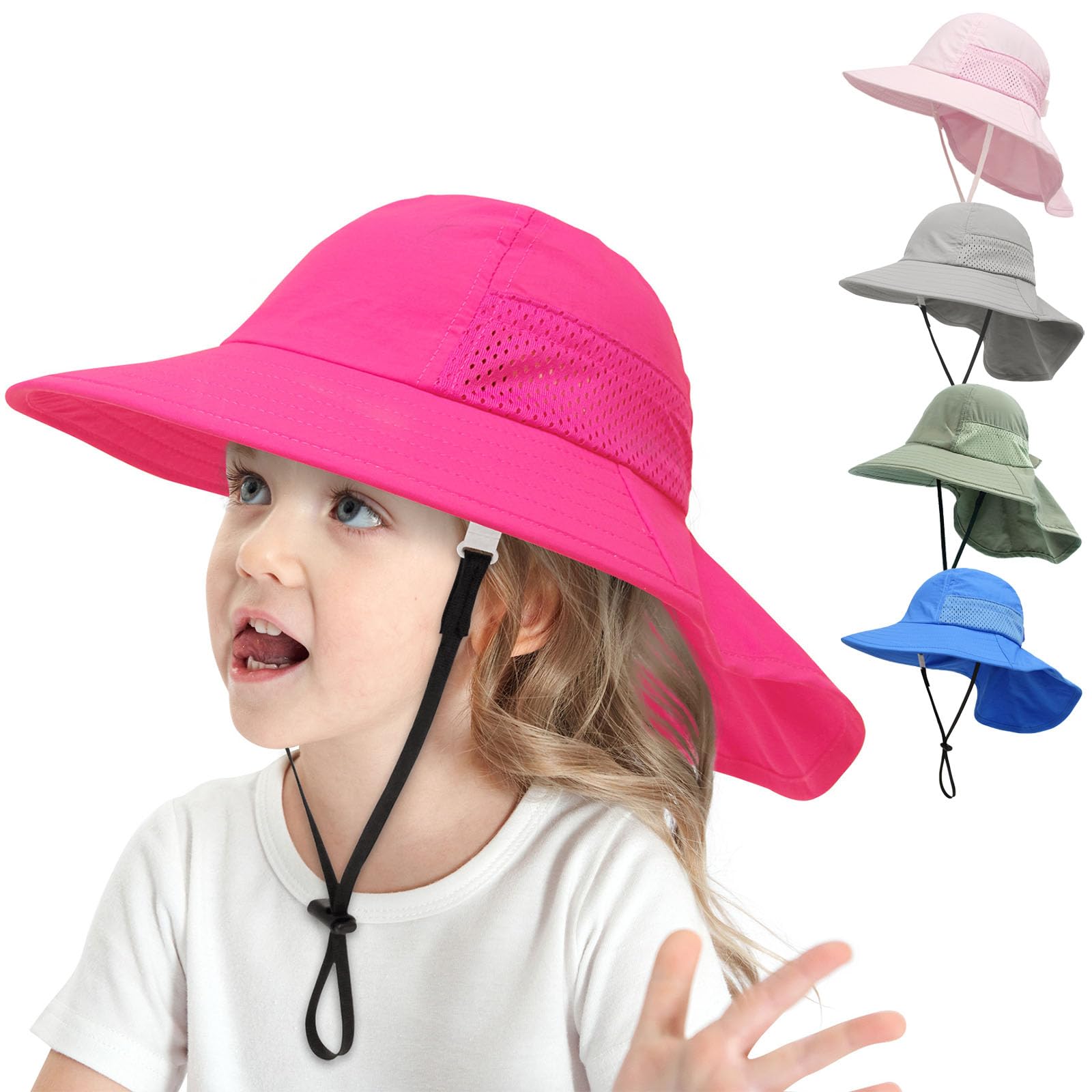 YANWANG Sombrero de Sol de Verano para bebés, protección UPF 50+ Ajustable Sombreros de Playa de ala Ancha para niños, niñas y niños