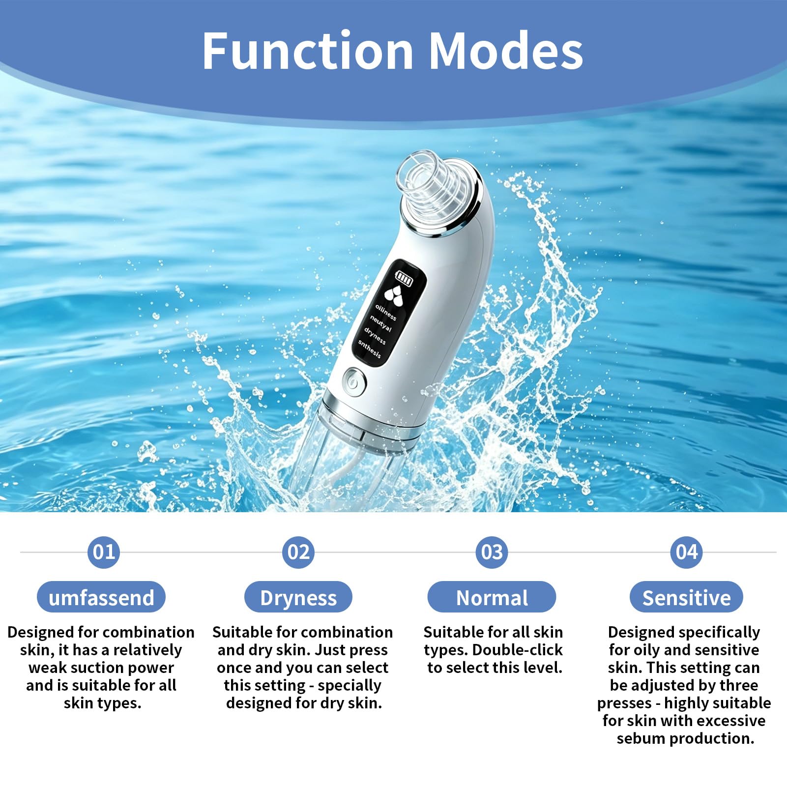 Succionador de Puntos Negros y Limpiador de Poros Facial Eléctrico, Extractor de Puntos Negros con 6 Cabezales y 3 Modos para Limpieza Profunda, Quita Puntos Negros y Acné, Recargable USB
