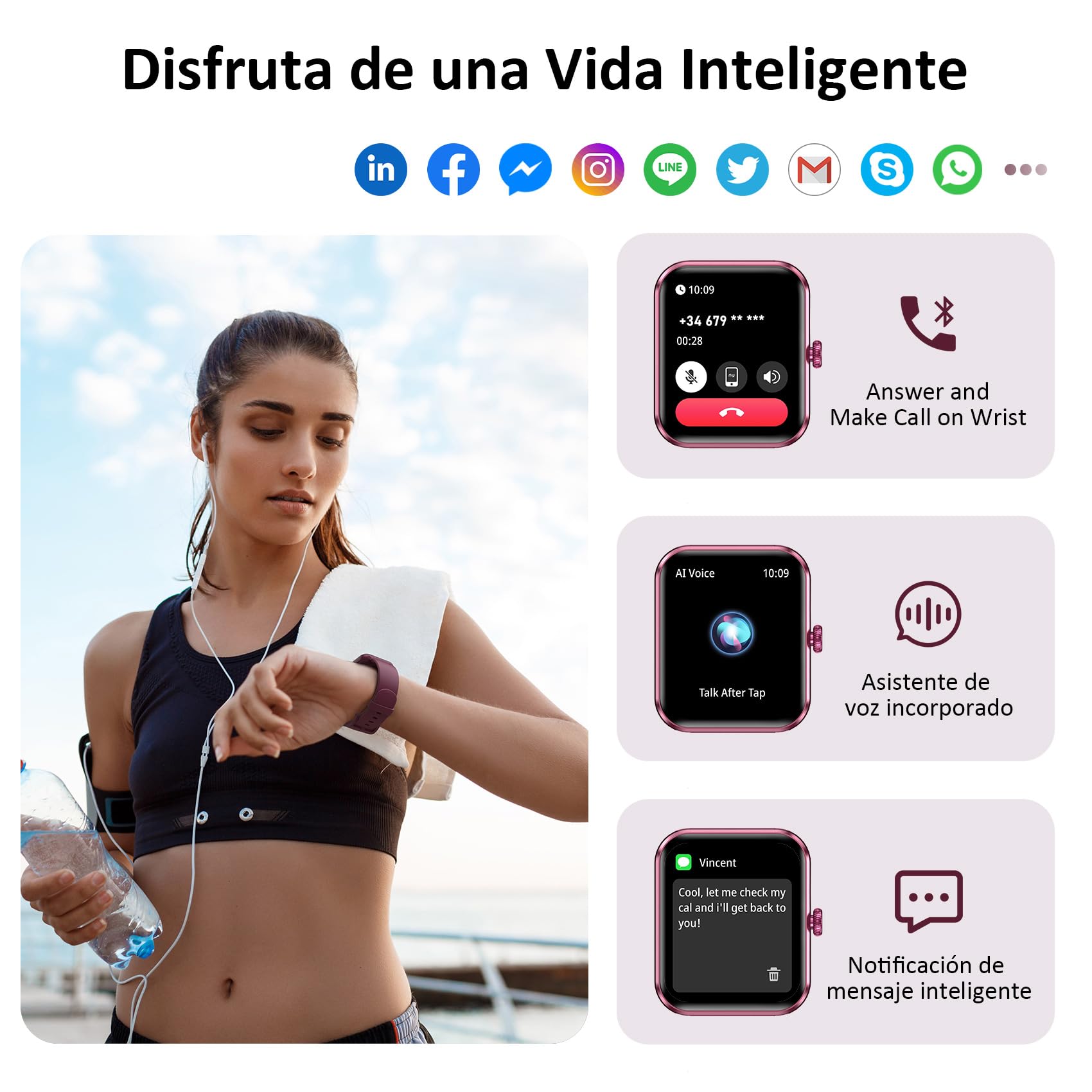 Blackview Reloj Inteligente Mujer con Llamadas Bluetooth, Pulsómetro/Oxímetro/Sueño/Podómetro, 1.85" Smartwatch con Whatsapp Mensajes, 100 Modos Deportivos, Pulsera Actividad para Android iOS