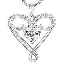 Yuelove Infinity Necklace for Women, 925 Sterling Silver Heart Necklace with 5A Zircon, White Gold Plated Adjustable Chain, Gift for Valentine's Day, Birthday, Anniversary for Wife, Girlfriend, Mom