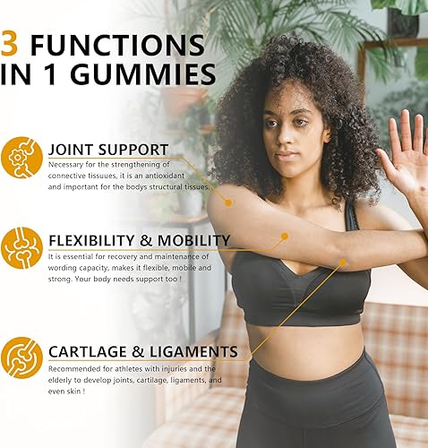 Miniatura 6 de Gomitas de condroitina de glucosamina sin azúcar, extra fuerte 1500 mg de glucosamina con condroitina MSM y saúco y cúrcuma, suplemento de apoyo