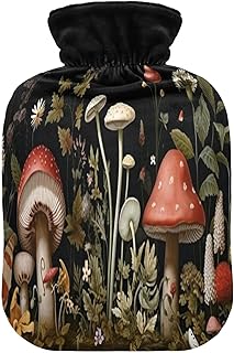 Wajiw Hot Water Bottle with Cover 2L Warm Water Bottle for Hot and Cold Compress Hot and Cold Therapies,Hand Feet Warmer,Forest Mushroom