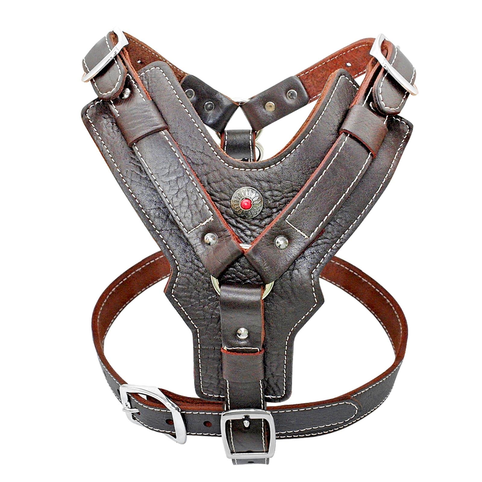 Arnés de Cuero Duradero para Perros para Perros Grandes Chaleco de Entrenamiento para Mascotas con Mango de Control rápido-2XL