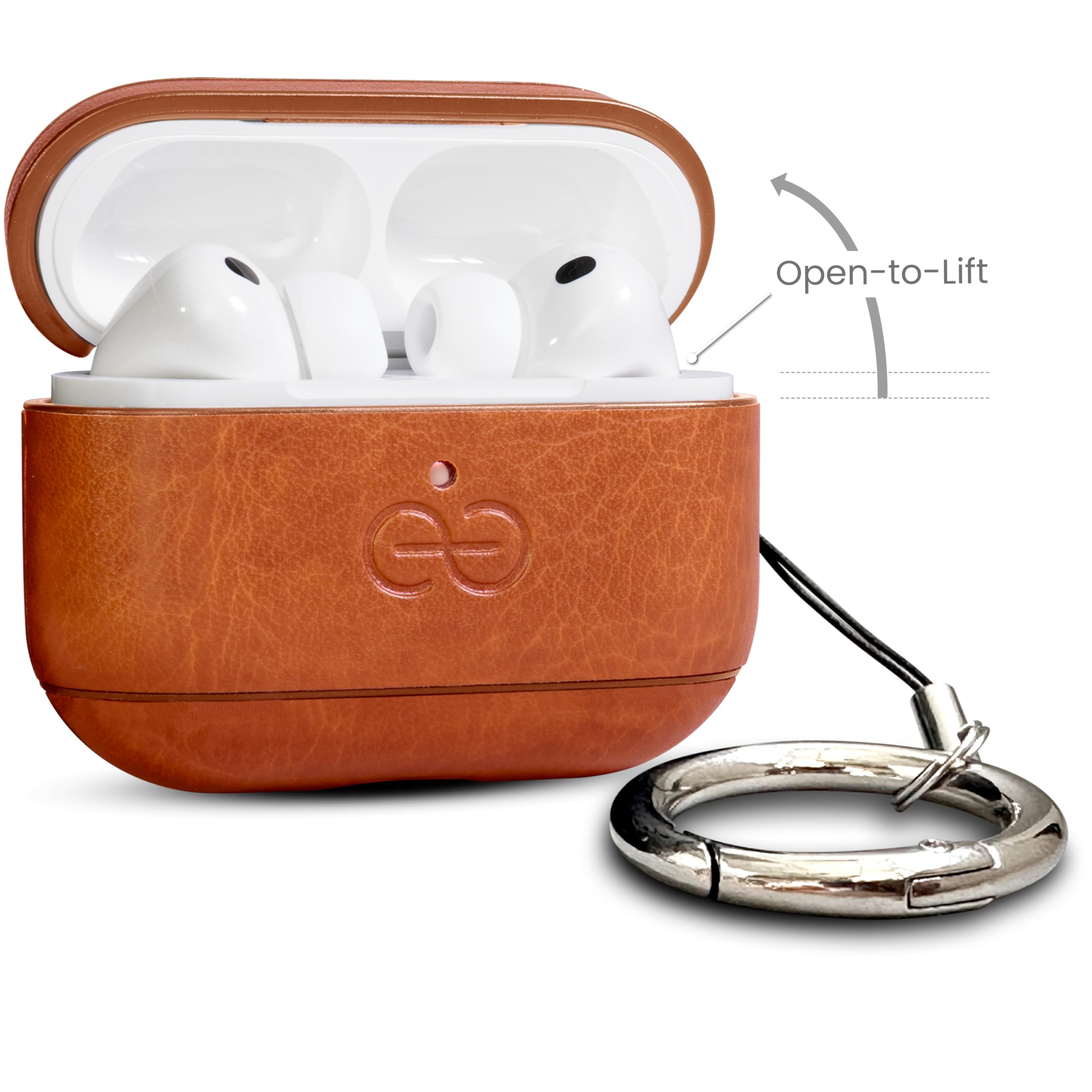 Coque Dreem en Cuir véritable pour AirPods Pro 3, Mousqueton Porte-clés, Coque Rigide de Protection en Plastique Dur + Cuir Premium, Compatible avec MagSafe, Effet Reveal Motion [Om:Caramel] - 2