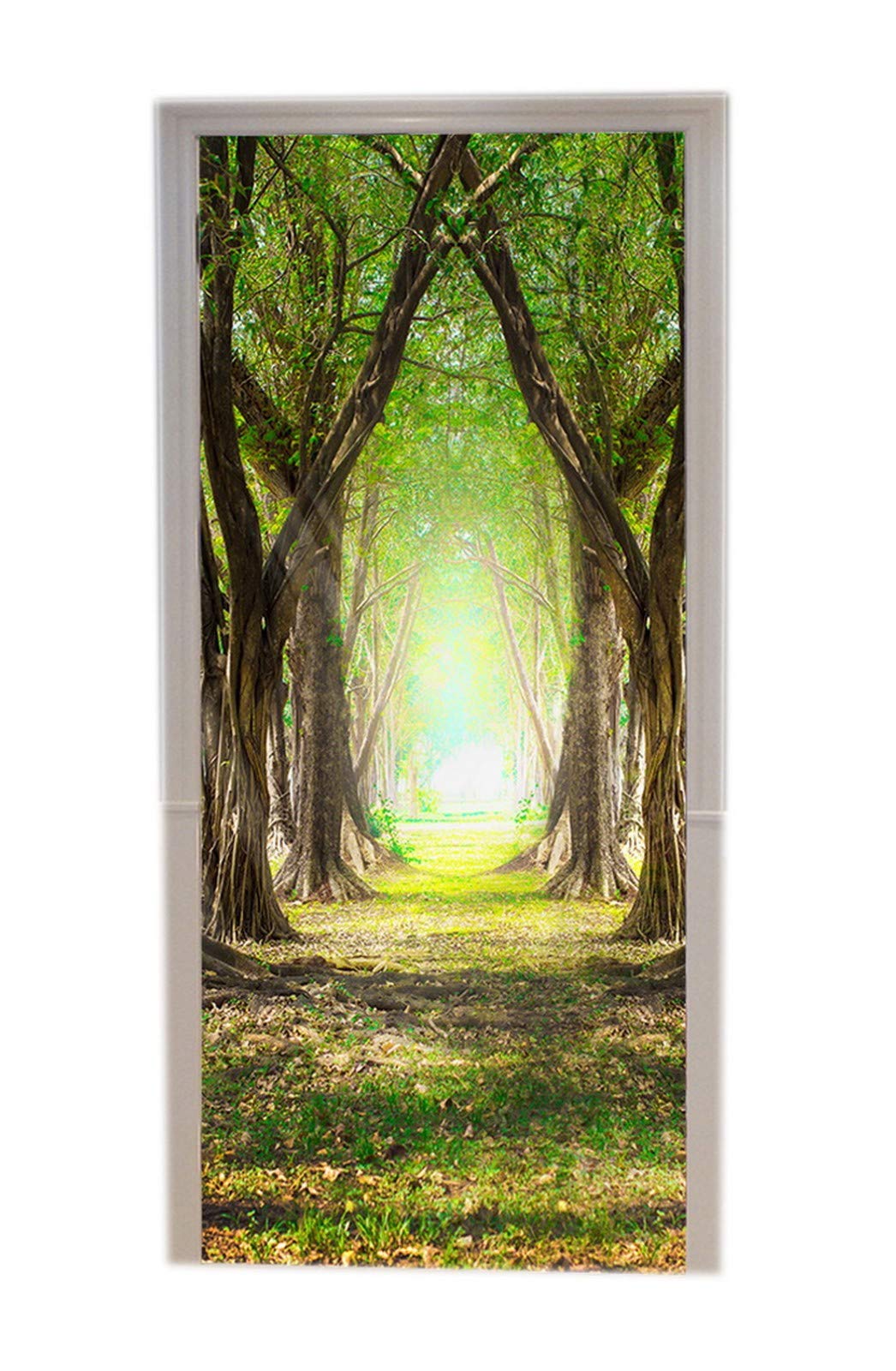 Papier Peint Porte Sticker Forêt Verte 3D Porte Autocollants Auto- Adhésif Amovibles Pour Portes Intérieures Bureau À Domicile L77 X H200cm