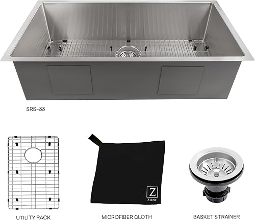 Miniatura 8 de ZLINE - Fregadero de cocina de acero inoxidable Meribel de 33 pulgadas con rejilla inferior (SRS-33)