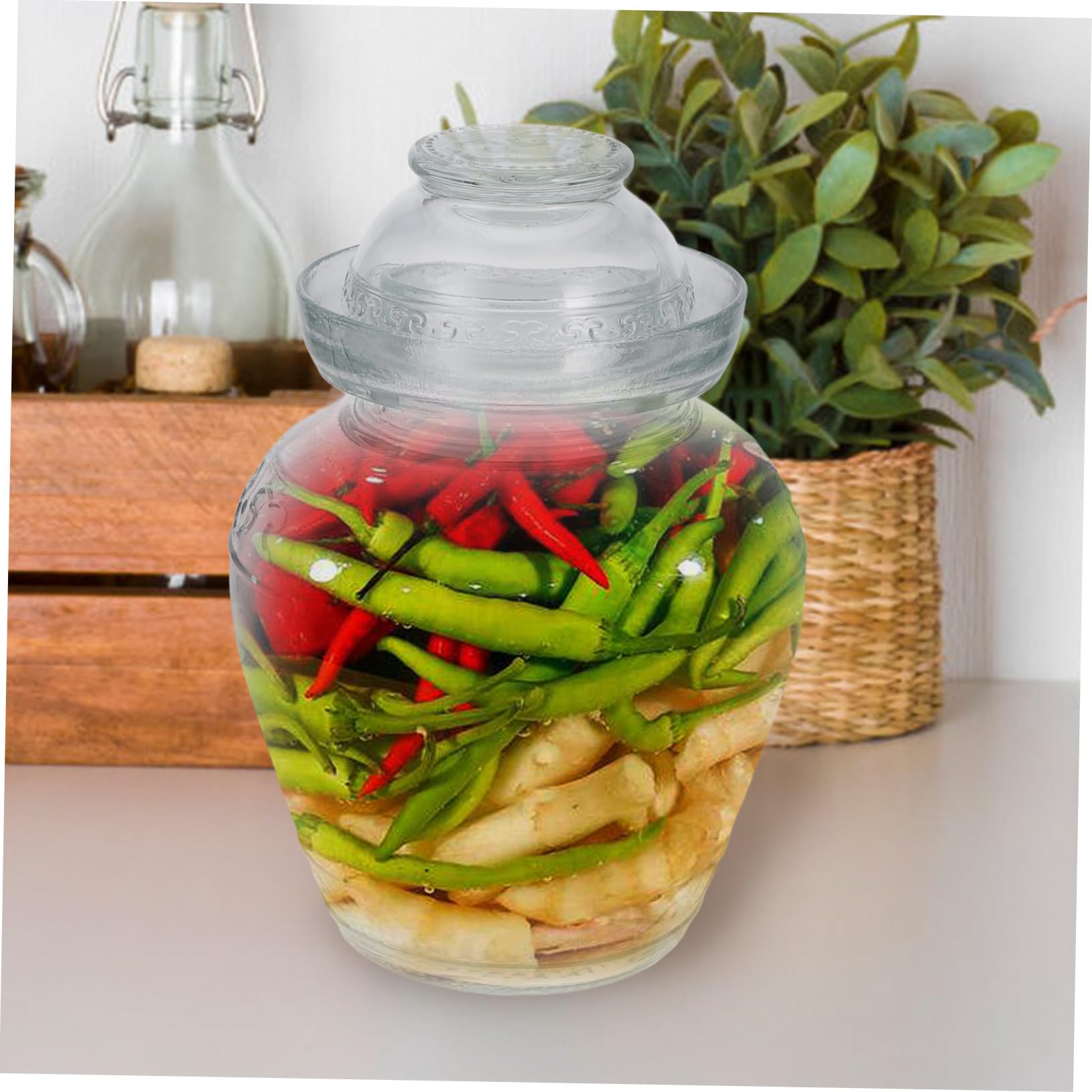 Tarro de Cristal Transparente para Cocina con Tapa Hermética, Diseño Moderno y Superficie Lisa, Adecuado para Fermentación de Pepinillos y Almacenamiento de Alimentos