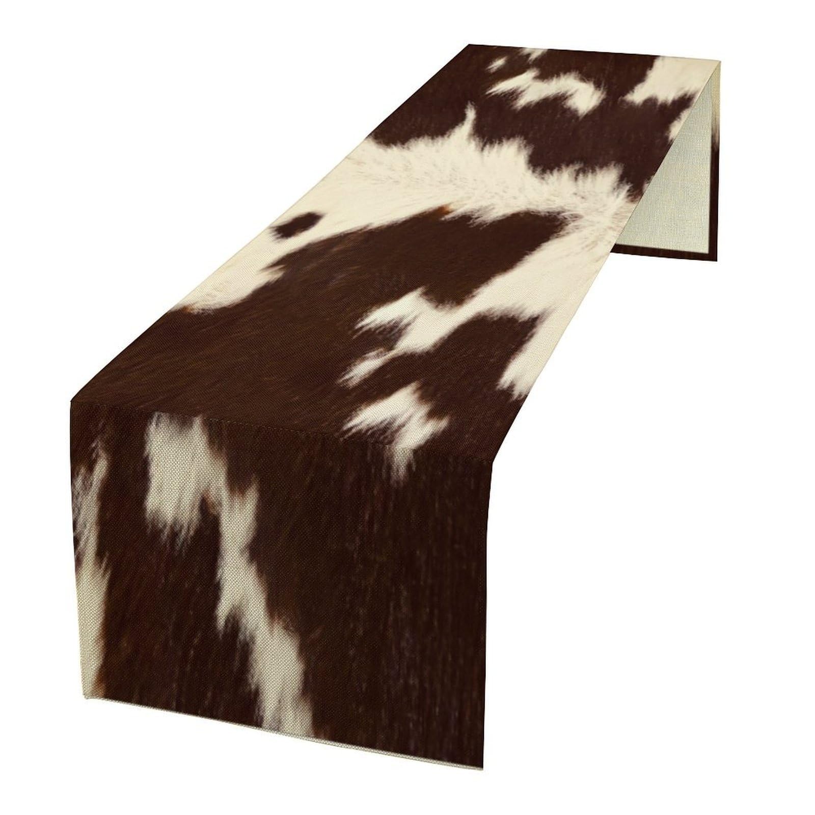Cow Skin Print Table Runner, Rustic Farmhouse Cottage Animal Fur Skin Western Style Brown Wild 3D Cowhide Print Dinner Runner Table Decoration for Home Kitchen Dining 13"x36"