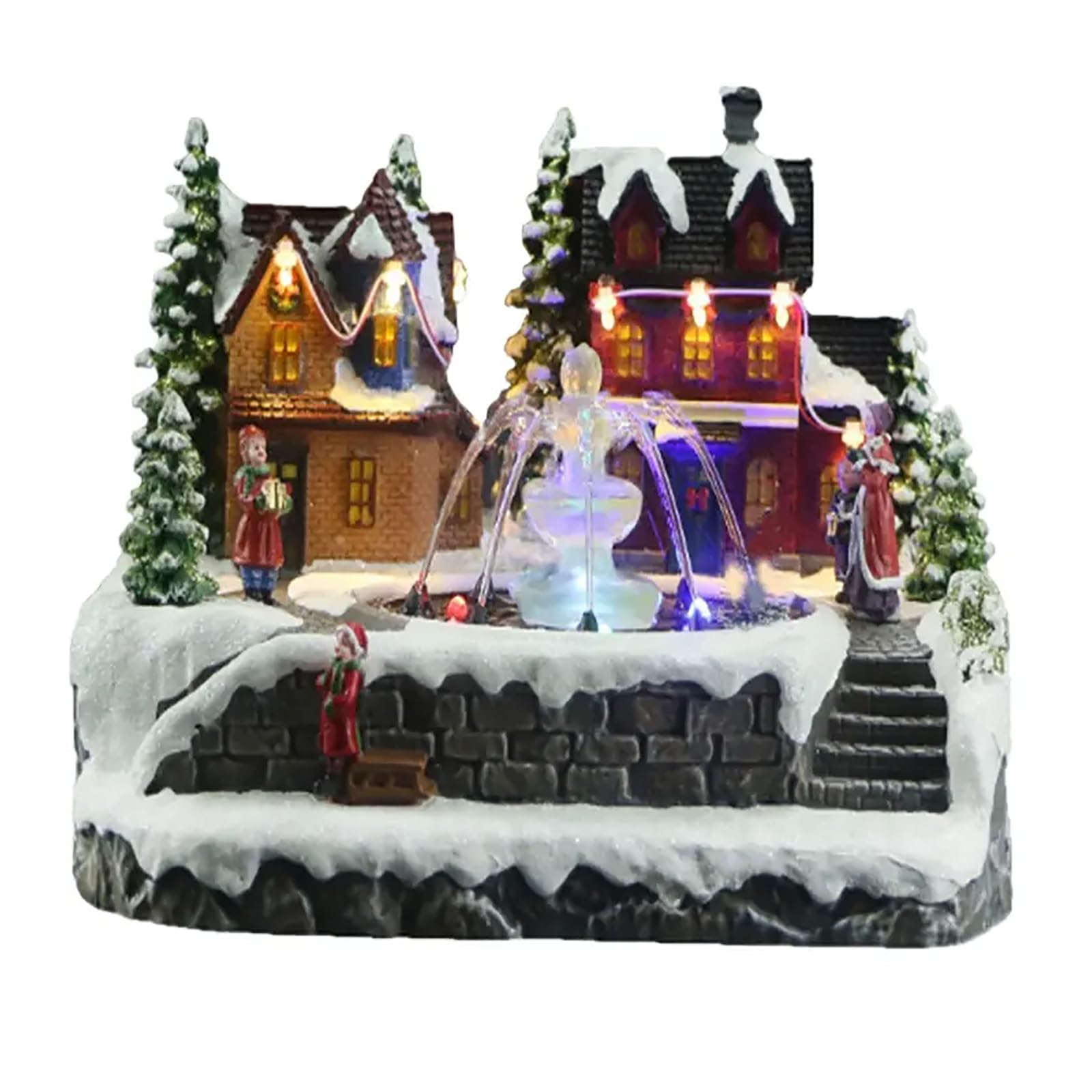 Casa De Nieve Brillante Navideña, Decoración Luminosa De Casa Pequeña con Fuente Y Música, Funciona con Batería/Cable USB, Material De Resina Duradero, para Decoración De Mesa, Regalos