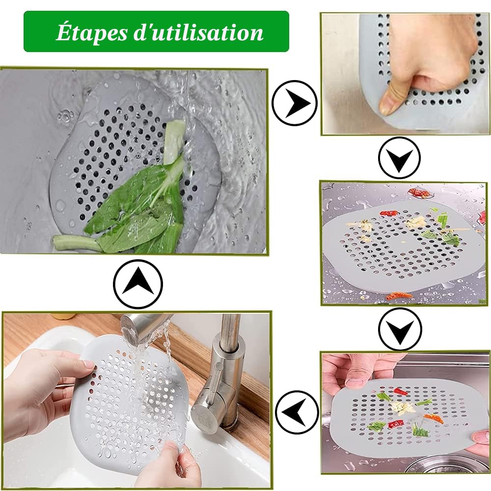 2 Pcs Protection de Drain de Silicone, Filtre Evier de Cuisine avec Ventouse, Filtre de Couverture de Drain de Baignoire, Filtre D'éVier de Cuisine Et Salle de Bain.