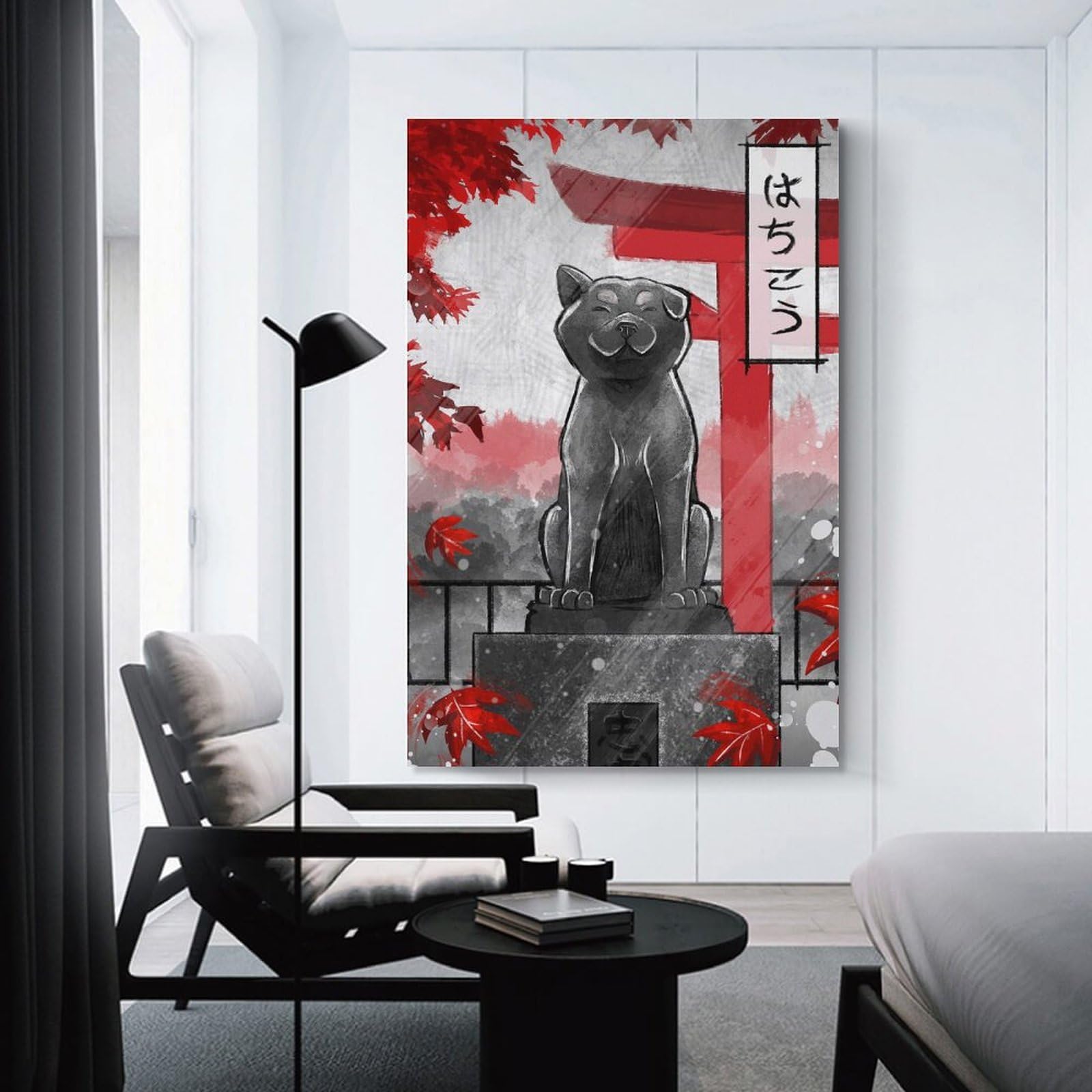 Junmoney Room Decor Wall Art Hachiko Statue with Torii Gate, 08x12inch(20x30cm), for Hallway, Bedroom Or Modern Interiors, Gift Idea for Housewarming And Birthdays