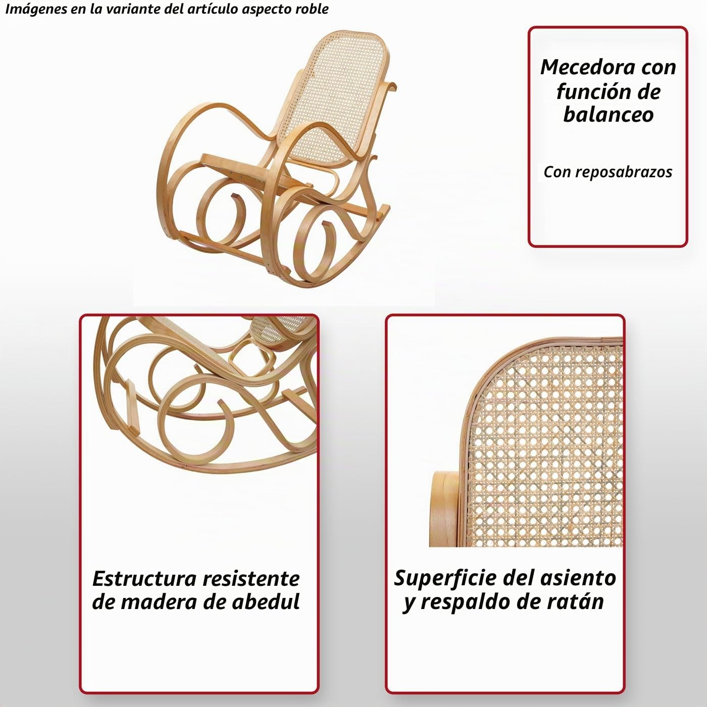 Mendler M41AM - Mecedora (ratán, madera maciza, aspecto de nogal)